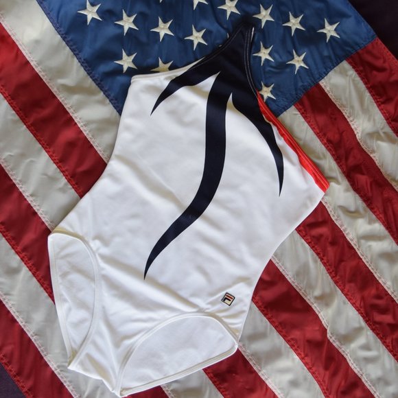 FILA Vintage Swimsuit One shoulder patriotic 90s - Picture 2 of 8